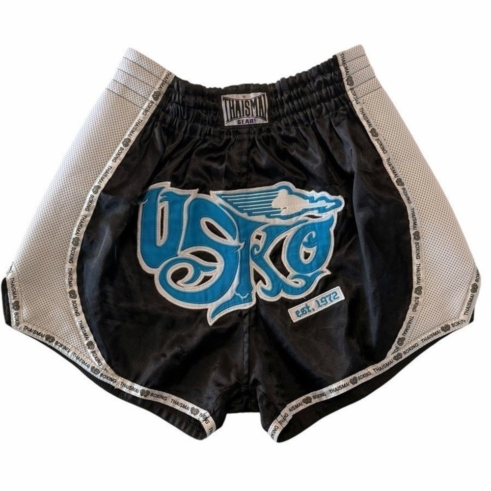Thaismai USKO Muay Thai Boxing Shorts Black White Kids XXL Martial Arts Gear